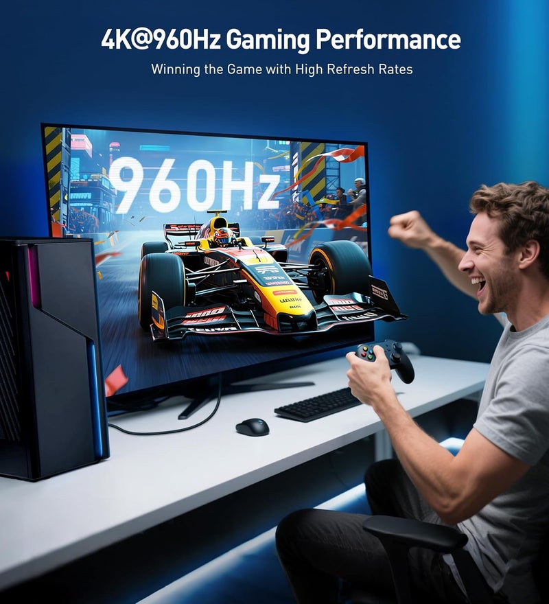 CableMatters [معتمد من VESA] كابل DisplayPort 2.1 بسرعة 80Gbps - 6.6 قدم / 2 متر، كابل DP80 مع دقة 16K 60Hz، 8K 240Hz، 4K 240Hz، FreeSync، G-SYNC و HDR لشاشة الألعاب، الكمبيوتر، RTX 4080/4090، RX 7900، أسود - Image 3